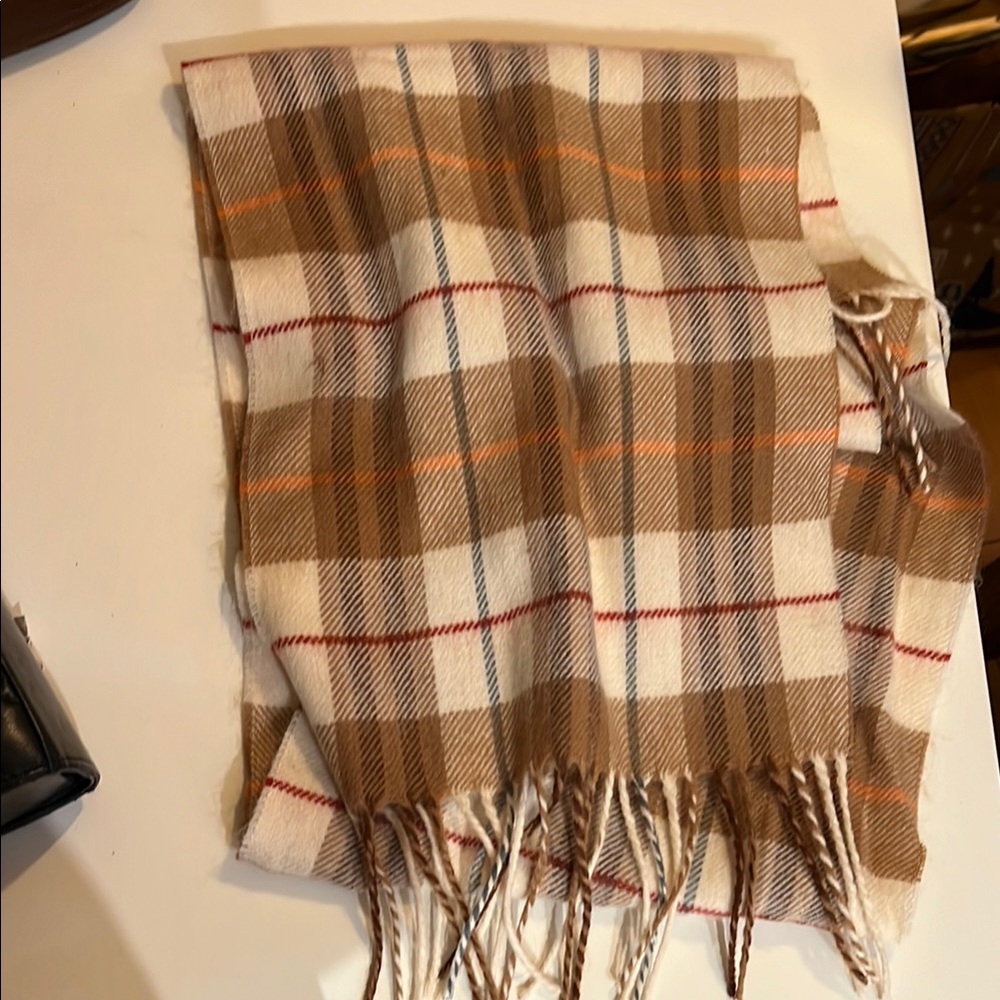 Cashmere Plaid Scarf in Brown and Cream